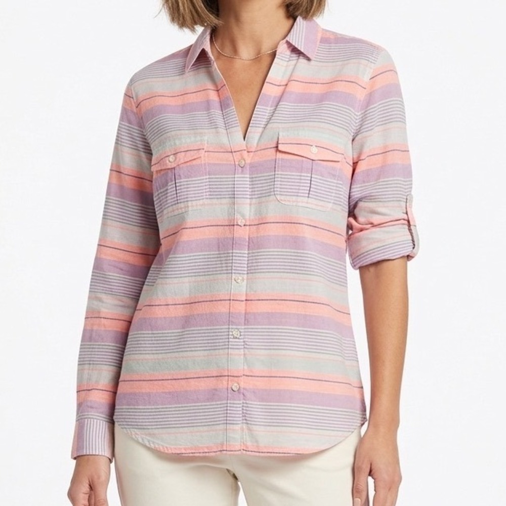 Columbia NWT Sun Drifter Pink‎ Plaid Tab Sleeve Button Down Shirt Large Light